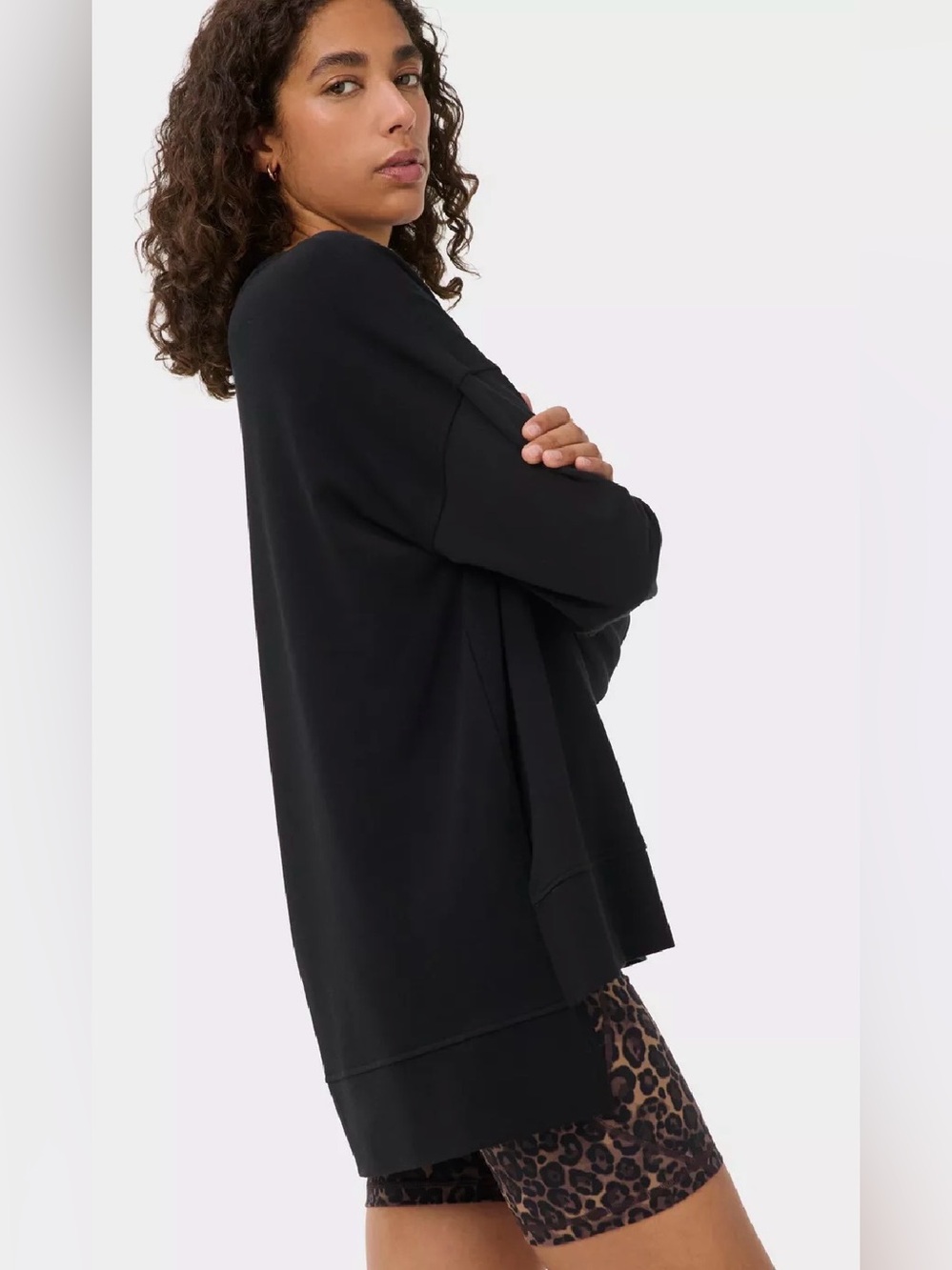 Sweaty Betty After Class Longline Sweatshirt Black Crewneck Thumbholes Sz Small